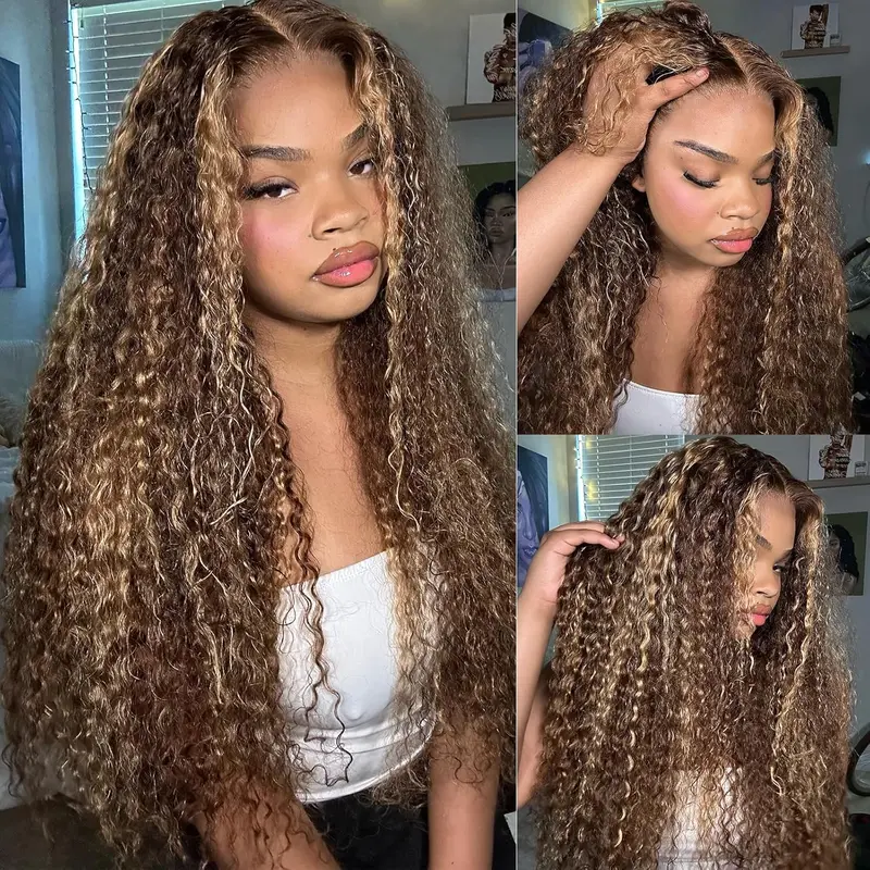ZLIKE Highlight 13x4/13X6 Water Wave 180% Density Transparent Lace Front wig Ombre Honey Blonde Curly wigs Human hair for Women #SummerVibes