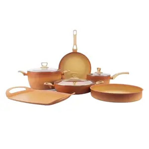 NEWARE Terracotta 9 Piece Cooking Set with GRIDDLE / Batería de 9 piezas de Terracotta con COMAL Cookware Pan