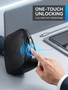 Unisex Fingerprint Handbag, PU Material with Zip Pocket, Biometric Lock, Ideal for Work and Travel, Perfect Gift Option