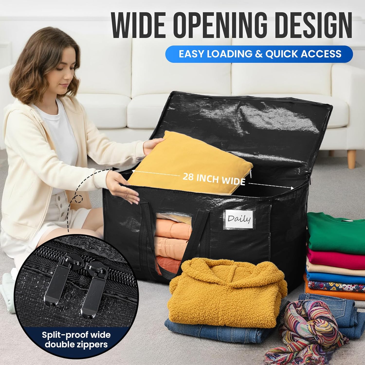 Extra Large Moving Bags, 4 Pack Black Heavy Duty Totes For Storage with Visible Window, Wrap Around Handles, Storage Bags for Space Saving, Alternative to Moving Boxes Extra Large Moving Bags, 4 Pack Black Heavy Duty Totes For Storage with Visible Window, Wrap Around Handles, Storage Bags for Space Saving, Alternative to Moving Boxes