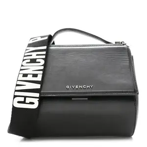Pre-owned GIVENCHY Calfskin Leather Shoulder Bags Calfskin Mini Pandora Box Logo Strap Crossbody Bag Black