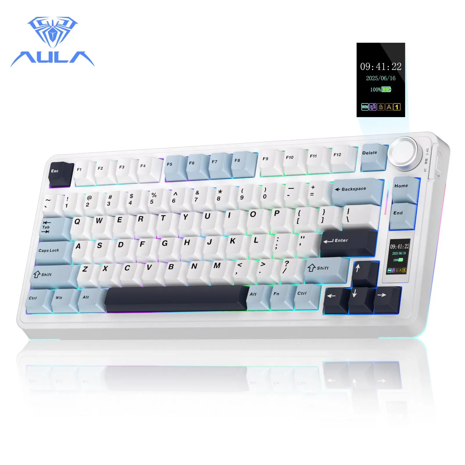 AULA S75 Pro Creamy Wireless Mechanical Gaming Keyboard - Screen Knob RGB Backlit Tri-Mode 2.4G/USB-C/Bluetooth5.0, Hot Swappable Gasket PC Gaming Accessory Creamy Keyboard