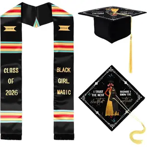 2 Pcs 2026 Stole Set Graduation Cap and Stole Sash Motivational Inspirational Custom for women Adult Unisex College