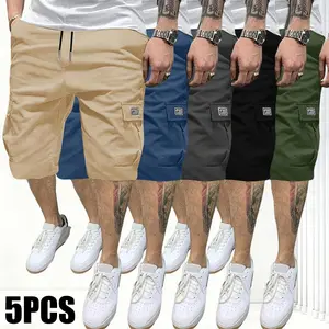 Men’s 5-Piece Cargo Shorts Set – Adjustable Drawstring, Casual Style, Multi-Pocket Design, Four-Way Stretch, Suitable for Fitness, Hiking, and Construction, Summer Value Set shorts for summer Beige Activewear Athletic,summervibes