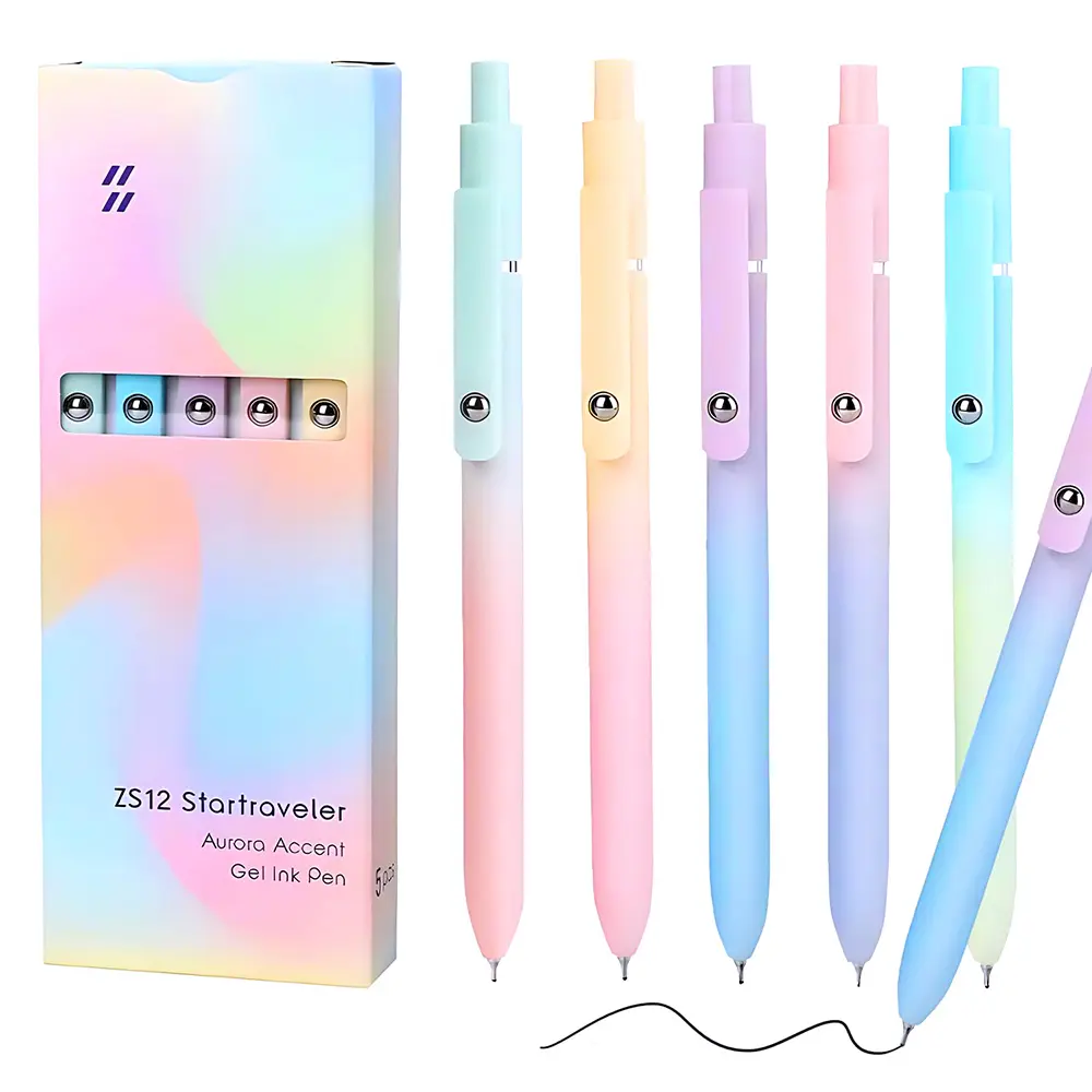 5 Pack Retractable Gel Pens | 0.7mm Quick Dry Black Ink Fine Point Pens | Smooth Writing No Smudge Roller Ball Gel Ink Pens for School & Office