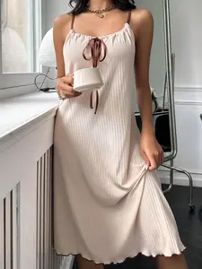 Women's Solid Color V Neck Cami Nightdress, Casual Soft Comfortable Adjustable Spaghetti Strap Nightgown for Summer, Elegant Sleep Dress, Ladies Sleepwear for Indoor Wear