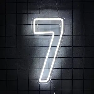 Number 7 Neon Sign Birthday Led Sign Number Seven Light Up USB Powered Big Number Sign Light Up Neon Signs for Birthday Night Light Party Anniversary Wedding Christmas Home Bar Decor Lighting