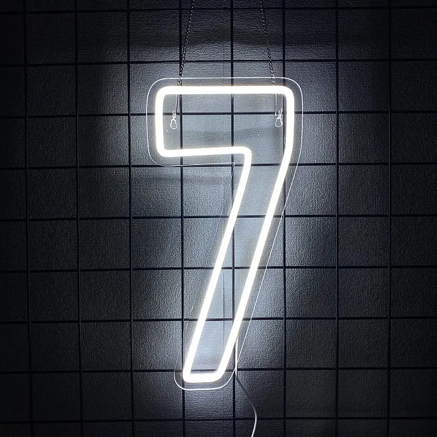 Number 7 Neon Sign Birthday Led Sign Number Seven Light Up USB Powered Big Number Sign Light Up Neon Signs for Birthday Night Light Party Anniversary Wedding Christmas Home Bar Decor Lighting Neon Lights