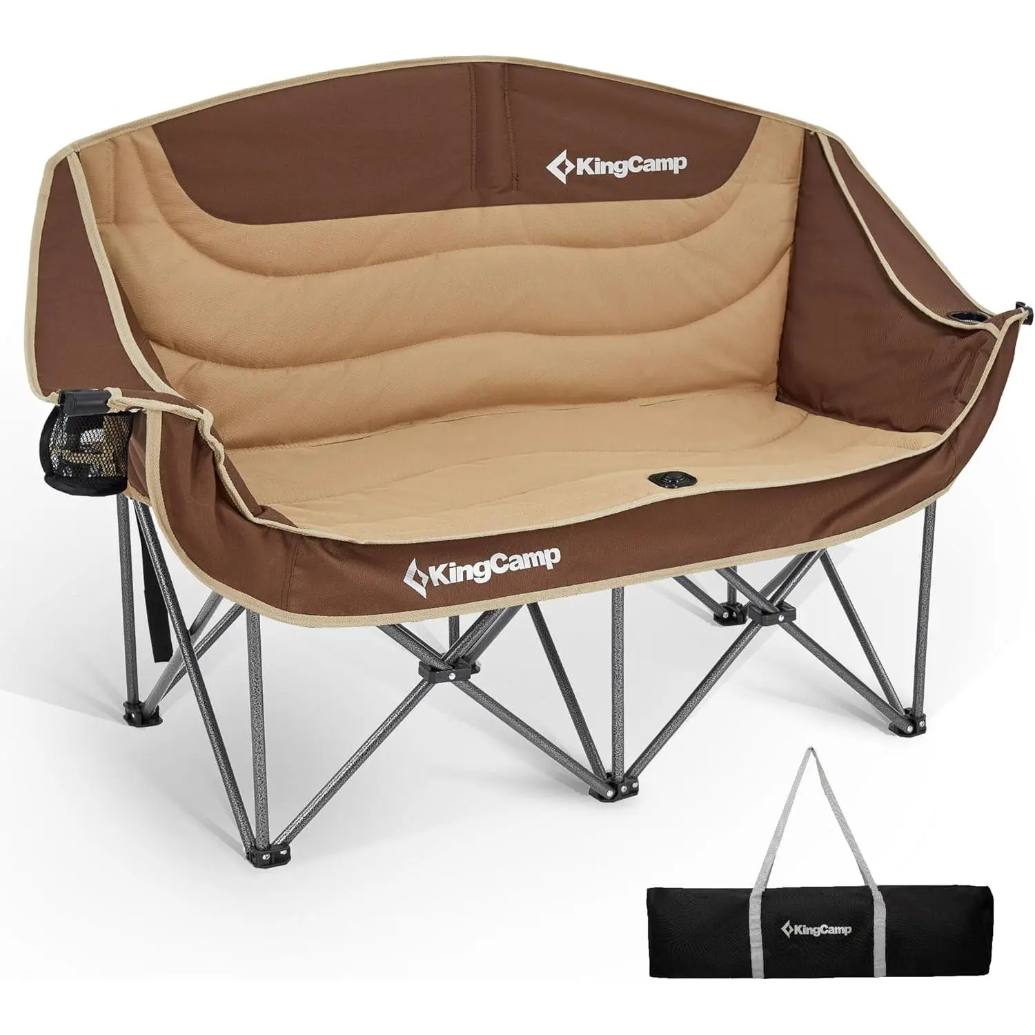 KingCamp Double Camping Chair, Oversized 880lbs Heavy Duty Loveseat for Adults Portable Folding XL 2 Person Couch Padded Comfortable Two Seat with Cup Holder for Outdoor Lawn Backyard, Khaki/Coffee,summerwins bbq party picnic rv travel dual foldable stool