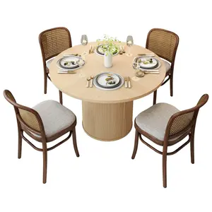 47 inch Round Dining Table for 4, Kitchen Table with 2-Layer Storage Shelf and Wood Slide Door for Home Dining Room Living Room