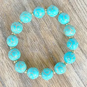 Birch House Jewelry , Handmade 10mm turquoise beaded bracelet with 2mm gold spacer beads. Bracelet sets, Stacked bracelets