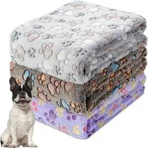 Thick Pet Blanket with Claw Print and Bone Pattern, Soft Plush Dog Blanket, Comfortable Warm for Medium Large Dogs