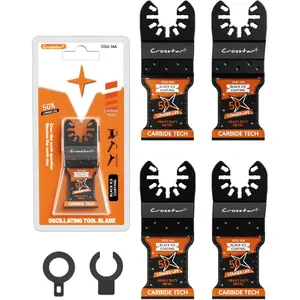 Crosstar Carbide Oscillating Saw Blades with TiCN Coating - 4-Pack Multi Tool Blades for Hard Metal, Nails, Bolts & Screws - Universal Quick Release Fit for Fein, Milwaukee, DeWalt, Ryobi