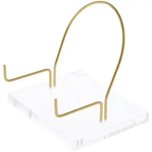 Plymor Clear Acrylic Base with Adjustable Brass Rods and Curved Back to Hold Rock, Fossil, and Mineral Specimen