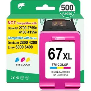 67XL Color Ink  for  67 Color Ink  for Deskjet 2800e 2855e 2827e 2842e 2852e 2700 2755e 2742e 4255e 4155e Envy 6455e 6055e 6000 for  Ink 67 XL Tricolor Replacement