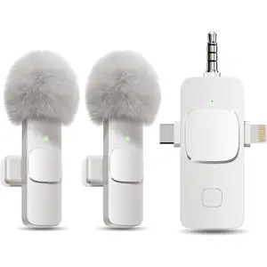 3 in 1 Wireless Lavalier Microphones for iPhone, iPad, Android, Camera, USB-C Microphone, 7-Hour Battery, Mini Microphone-Crystal Clear Sound Quality for Recording, YouTube, (White)