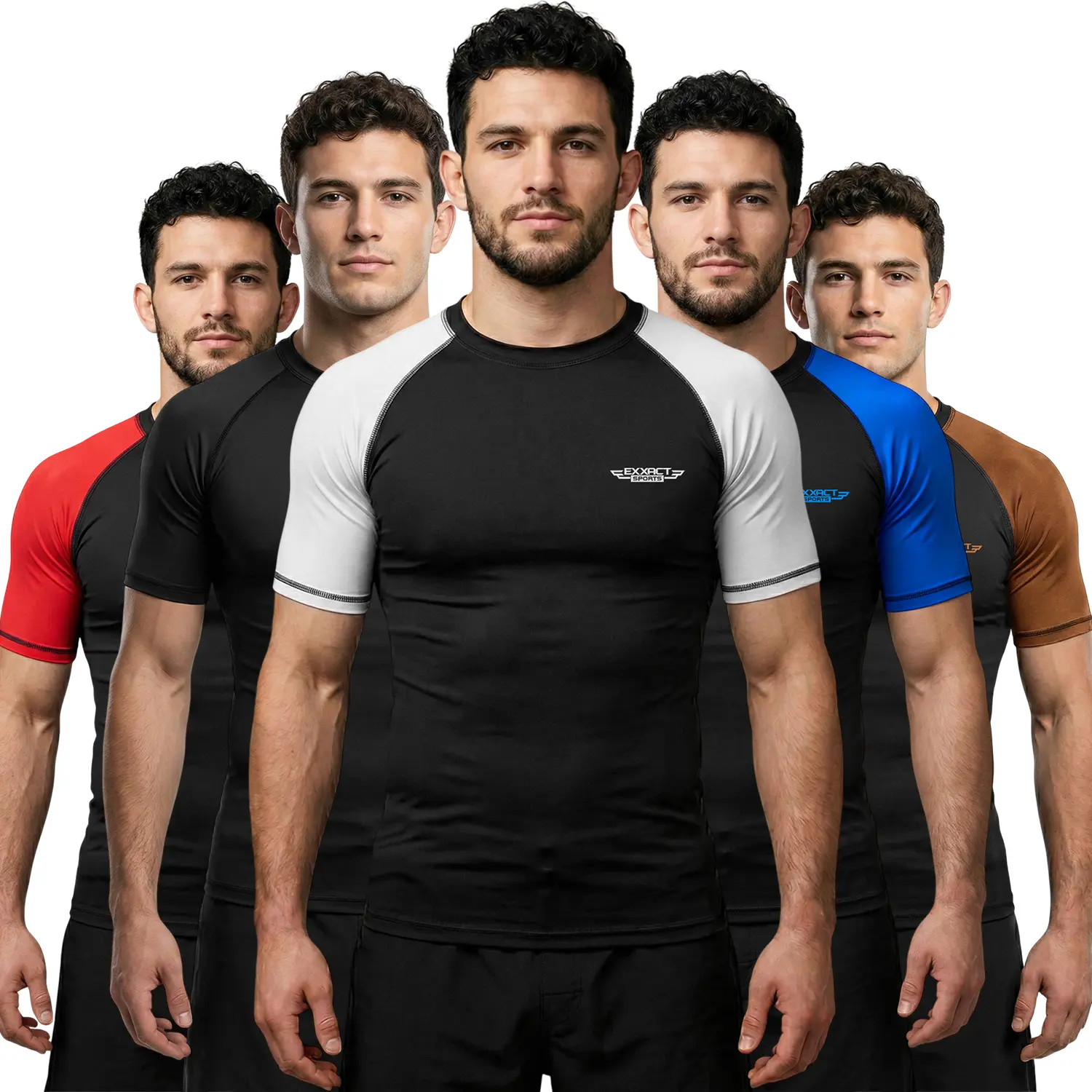 Exxact Sports Men's BJJ Short-Sleeve Cooling Rash Guard - Anti-Odour, Breathable, Comfortable, Durable Ranked Compression Gymwear Sport Shirt for MMA, Wrestling, Lightweight Rash Guards, Exercise, Gymclothing
