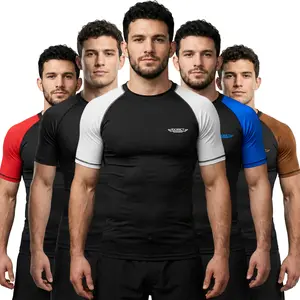 Exxact Sports Mens BJJ Rash Guard Jiu Jitsu Short Sleeve, Ranked Compression No Gi Jiu Jitsu Rash Guard Men for MMA Wrestling (White)