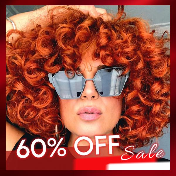 Junoda-Kiqibeauty Short Curly Bob Wig with Bangs Full Machine Made Human Hair Wigs for Black Women (Curly wig with bangs, Orange)