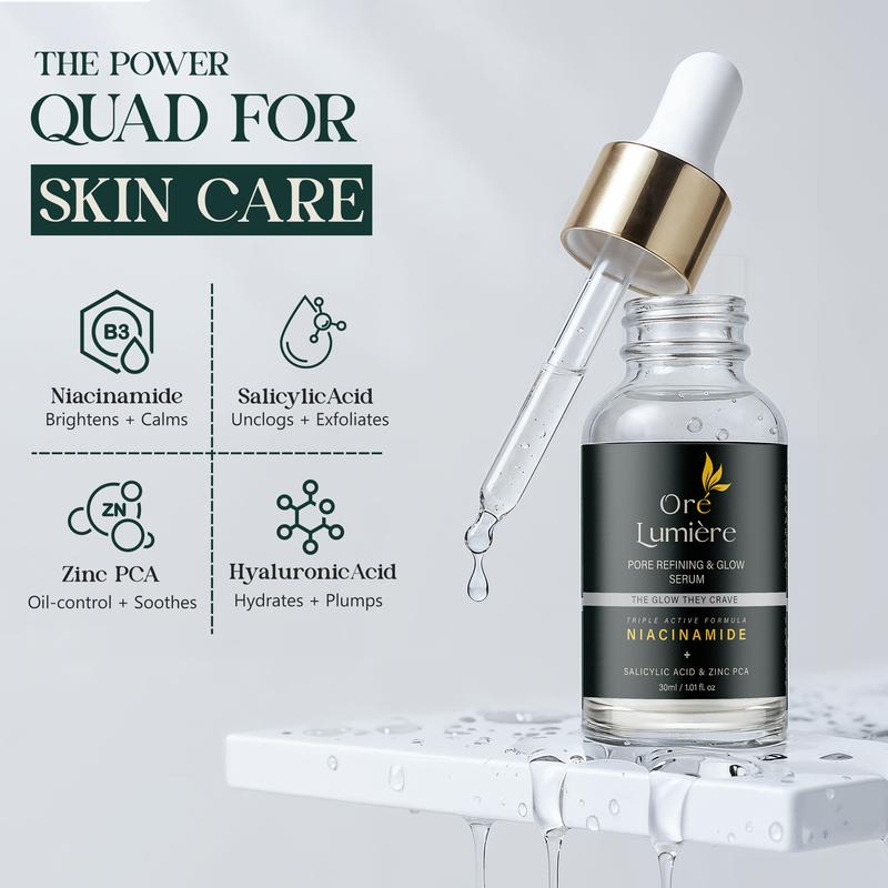 Ore Lumiere Pore Refining Face Serum – Niacinamide, Salicylic Acid, Hyaluronic Acid & Zinc PCA – Clears & Tightens Pores, Improves Skin Texture 1.01 fl oz