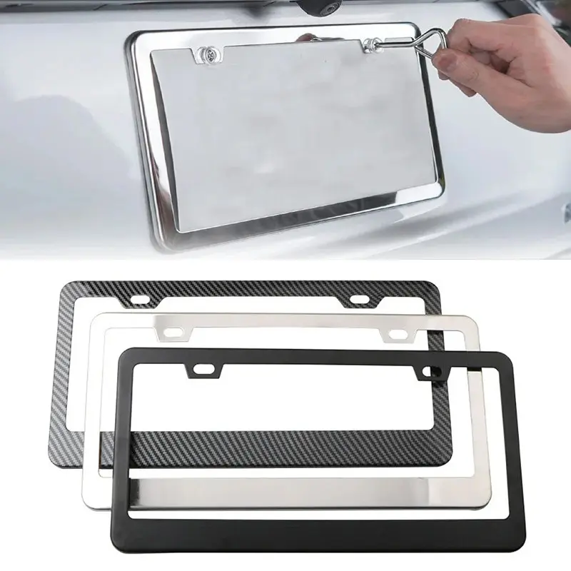 Us Standard Car License Plate Frame, American Style Carbon Fiber License Plate Holder, Automotive Accessories for Cars