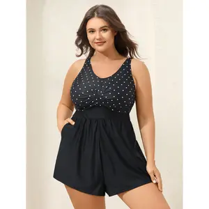 BLOOMCHIC Plus Size Polka Dots Twist One-Piece Swimsuit [M-6X] 2026 Summer Vibes Swimweek,Spotlight,Summer wins,Deals for you days