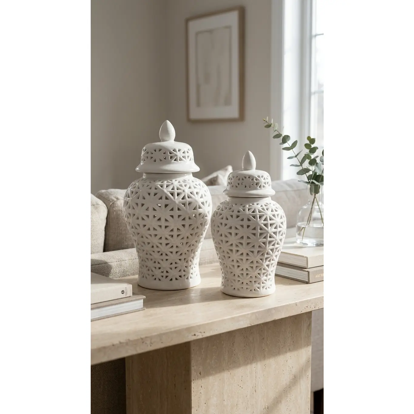 Aria Handmade Ceramic Cutout Ginger Jar with Lid (2 Sizes)