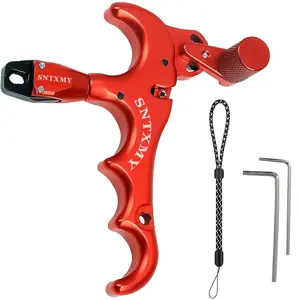 SNTXMY Red Four-Finger Rotatable Thumb Release Aid for Compound Bow with Adjustable Grip & Secure Fit Enhances Shooting Experience