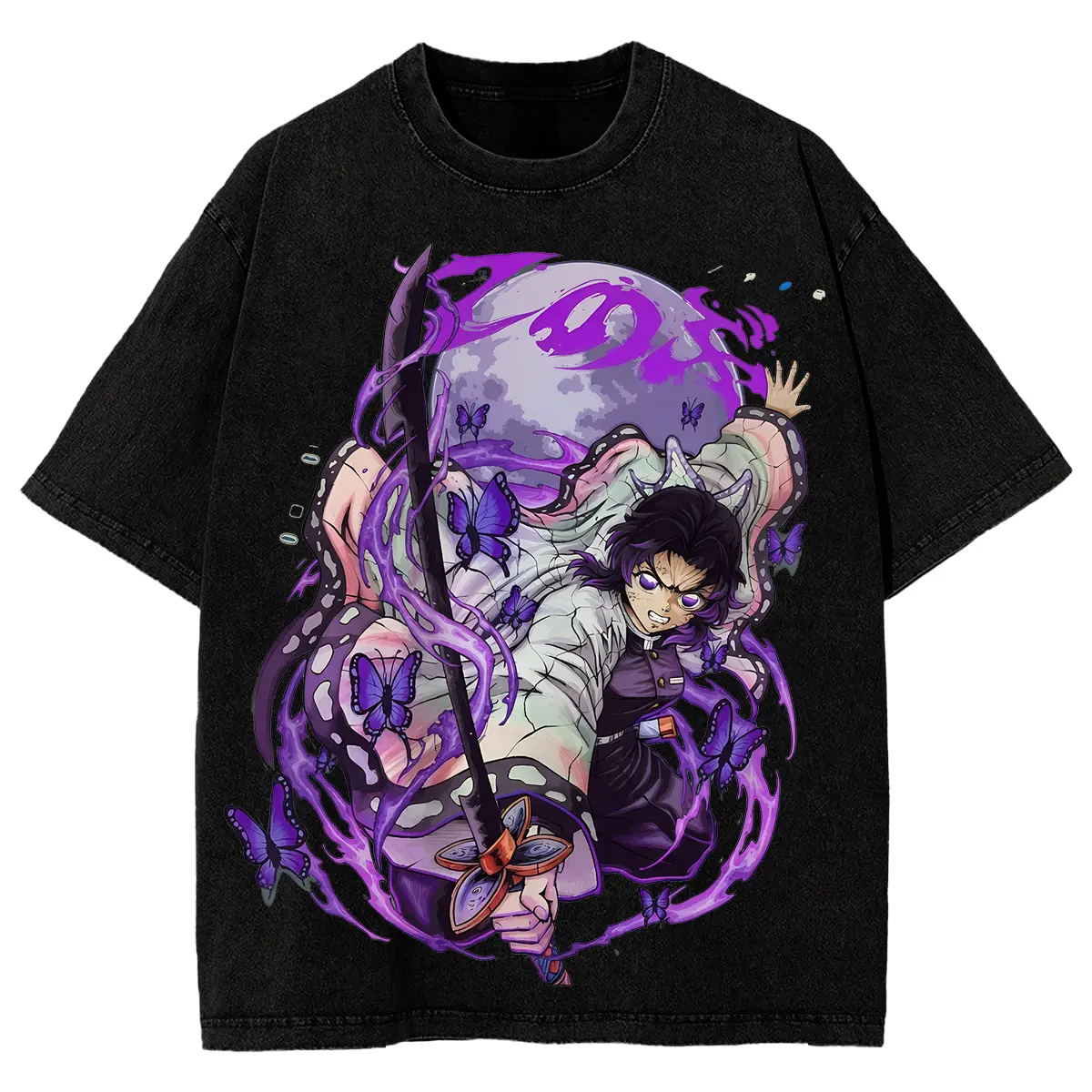 Oversized Y2K Retro Anime Graphic Tee Shinobu Kocho Washed 100% Cotton OOTD Fashion good