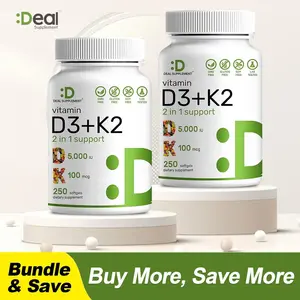 2 bottles Deal Supplement Vitamin D3+K2 | Immune Support | Bone Health | 250 Veggie Softgels Healthcare Dietary