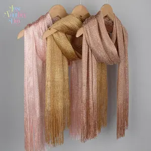 Metallic Glitter Scarf for Women, Shimmering Gold/Silver/Rose Gold Shawl with Tassels, Lightweight Sheer Polyester Wrap, Perfect for Evening Dresses, Weddings, Parties, and Beach Cover-Ups, Elegant and Versatile