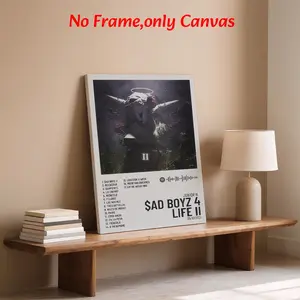 Modern Wall Art, Junior H $ad Boyz 4 Life II Album Tracklist Poster, Latin Trap Music Art Printing, Black White Canvas Decoration, Game Room & Bedroom Aesthetic, Perfect Gift For Junior H Fans, Framed.