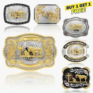 Premium Praying Cowboy Belt Buckle – Kneeling Horse Christian Cross Hebilla Vaquera Rodeo Multiple Designs Gold Silver Fits Standard 1.6 Inch Belt