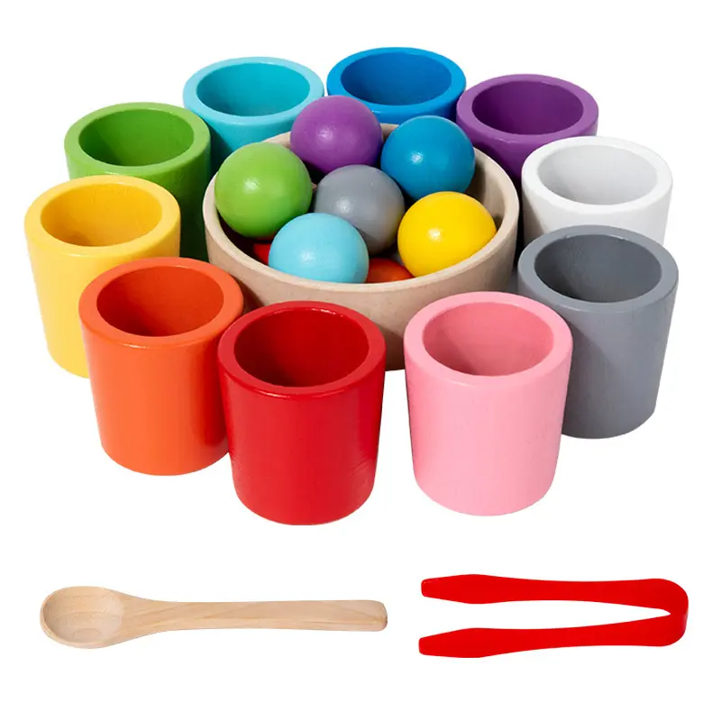 Montessori Early Education Ten-Color Sorting Cups Color Cognition Matching Children's Focus Training Wooden Educational Toys