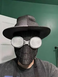 Spiderman noir mask with hat and white goggles fits heads up to 24"