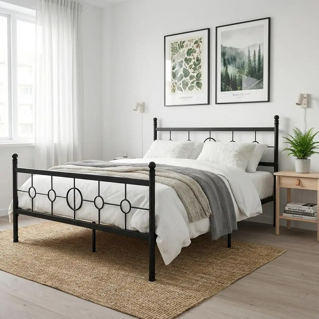 GARVEE Twin Size Heavy-Duty Iron Twin Bed Frame - Vintage Circular Headboard, Iron Footboard Platform, Noise-Free, No Box Spring Needed, Black Indoor Furniture Set, Iron Frame