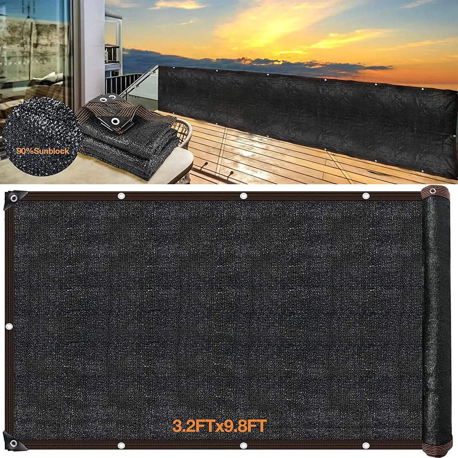 Sun Shade Cloth, 10X3.4ft Green Shade Cloth with Grommets, Garden Shade Cloth for  Heat Protection, Sunblock Shade Net for Balcony  Screen for Outdoor Patio Deck Shade Sail Mesh Tarp