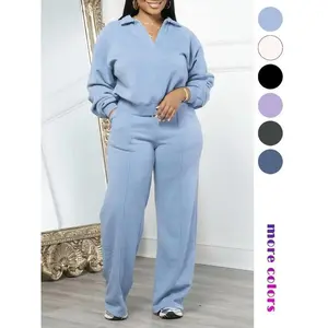 VVZ 2026 Spring Women's Solid Long Sleeve Sweatshirt & Drawstring Waist Pants Set Casual Fashion Cozy Two-piece Outfits for Daily Outdoor Wear All Seasons #TikTokShopHolidayHaul