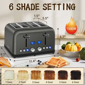 Toaster 4 Slice, LCD Display, 6 Shade Settings Stainless Toaster, 1.5'' Wide Slots, Digital Toaster for Bagel, Defrost, Reheat, Dual Control, Removable Crumb Tray, 1500W new toaster smart toaster bagel function toaster kitchen  toaster Bread Maker
