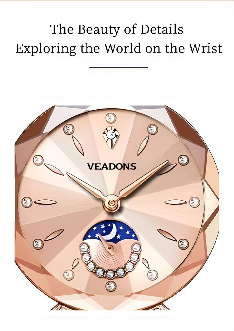Ludmila Luxury Women's Jewelry Watch Diamond Cut Crystal Stainless Steel Waterproof Moon Star Sun Design Elegant Wristwatch Anniversary Gift for Her