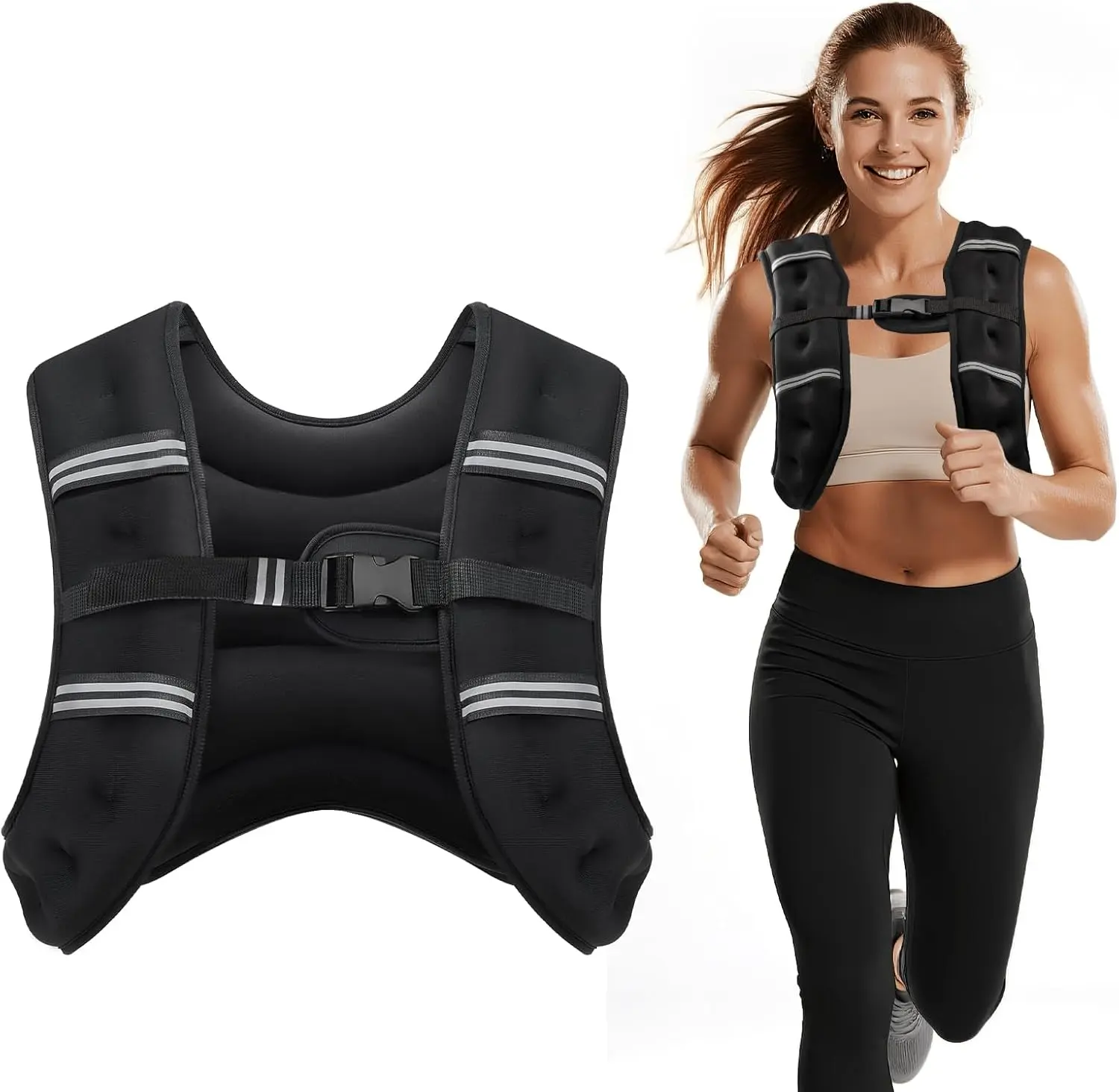Weighted Vest 8lbs/12lbs/16lbs/20lbs/25lbs Rucking Vest with Detachable Phone Pouch for Men Women Walking Running Gym Training