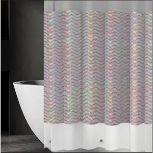 Holographic 3D EVA Shower Curtain Liner Wave, 72x72 Premium Medium Weight Clear Plastic Bathroom Shower Curtain with Rustproof Metal Grommets for Shower Stall, Bathtubs