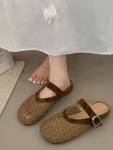 Women's Braided Hollow Out Slip-On Mules, Breathable Soft Sole Casual Sandals, Spring Summer New Arrival, Comfortable Lazy Shoes