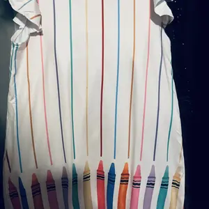 Toddler Girl's Colorful Crayon Striped Print Ruffle Trim A-Line Dress, Cute Flutter Sleeve Dress for Daily Outdoor Wear, Toddler Summer Dresses, Striped Pattern Dress, Kids Summer Clothing