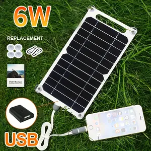 6W Solar Panel with USB Port - Lightweight and Portable for Camping & Hiking, Outdoor Power Bank. Compatible with Smartphones, Tablets, Flashlights & Fans. No Battery Required, Integrated Cable Design. Solar Charging Station, Essential Gear for Camping.