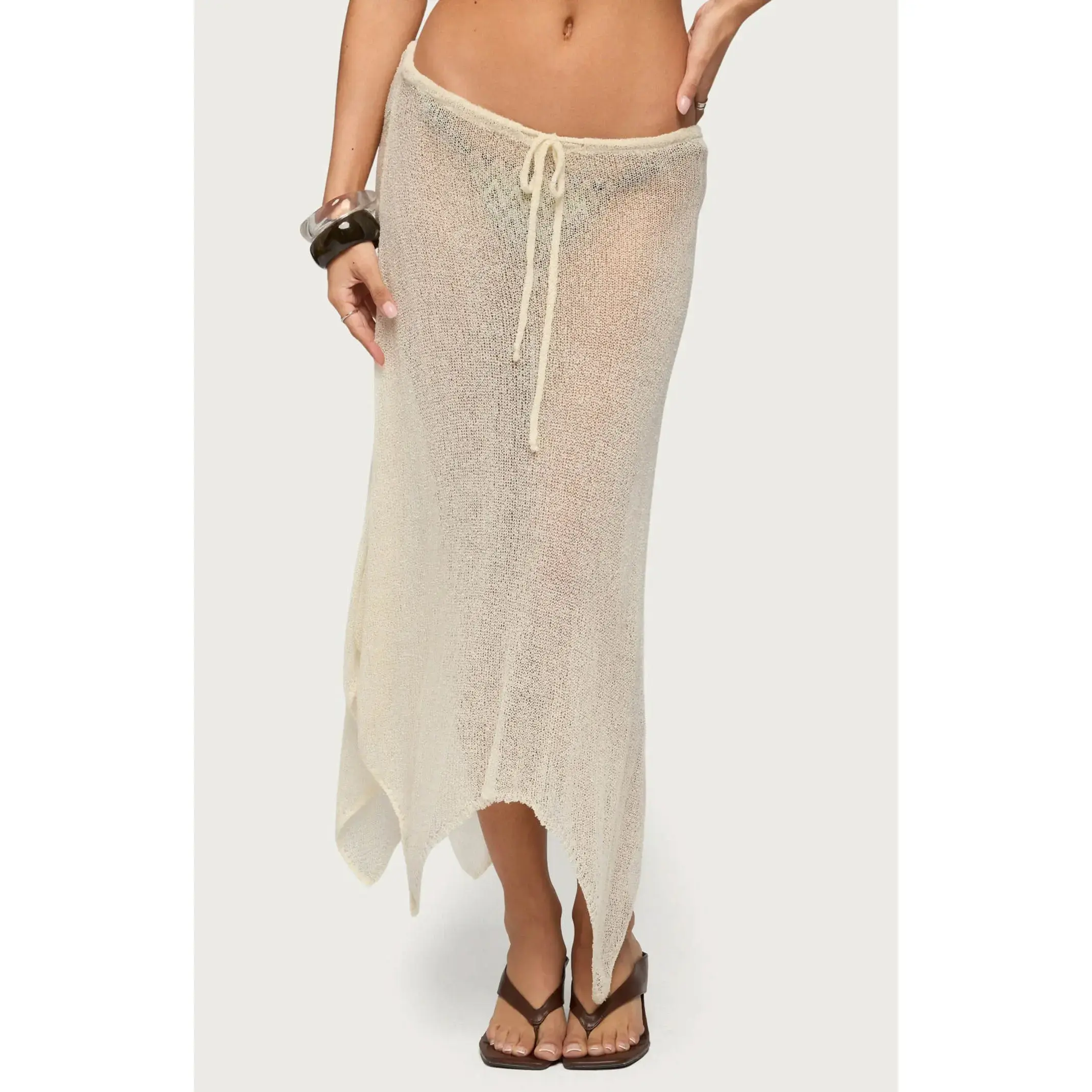 Edikted Women's Isla Handkerchief Sheer Knit Midi Skirt - Multicolor
