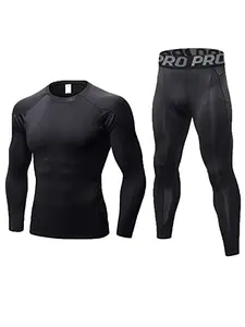 Men's Letter Tape Compression Sport Set, Long Sleeve Round Neck Top & Leggings, Casual Comfy Gym Underwear Set for Spring Fall & Winter springtok