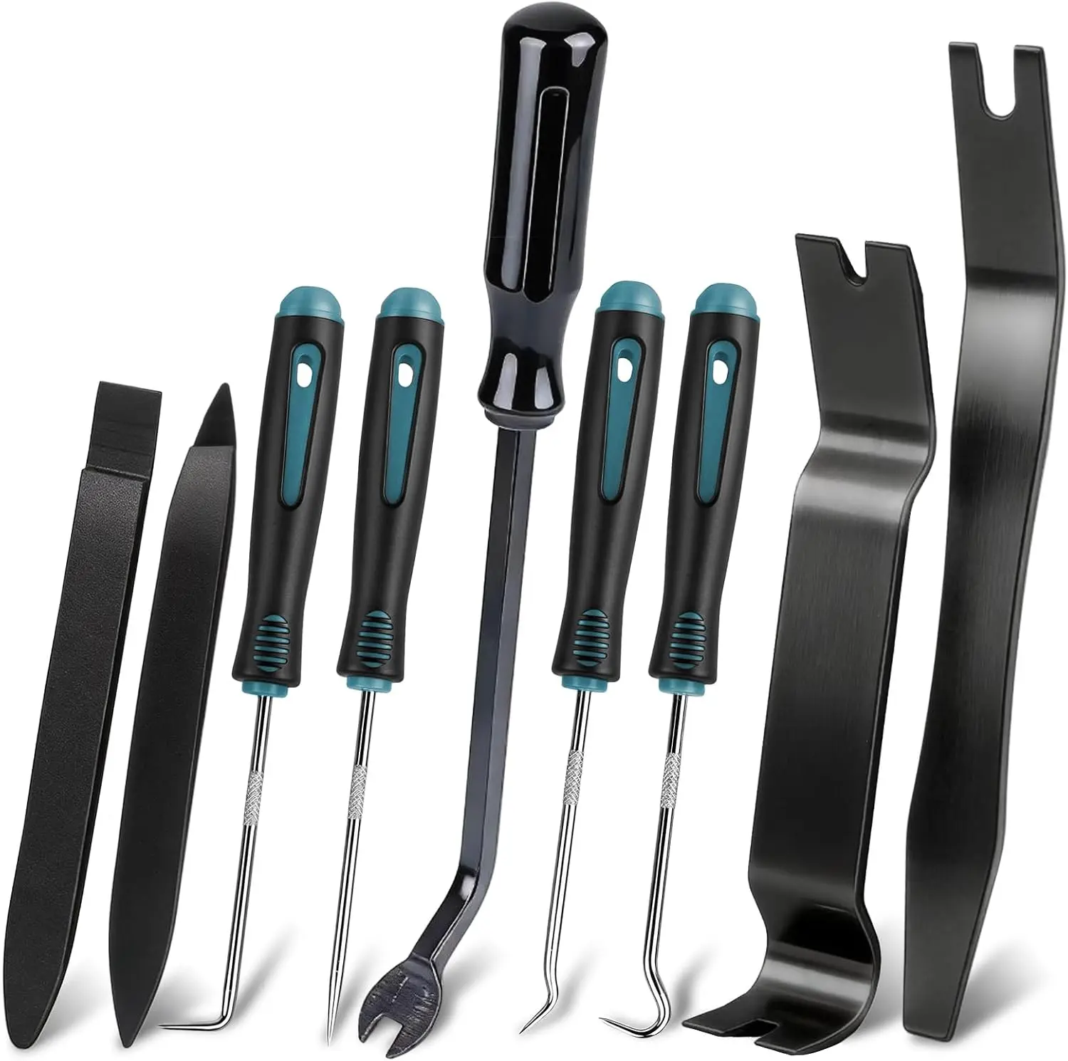 9 Pcs Automotive Trim Removal Tool Kit - Plastic Pry Tools for Door Panel, Dashboard Clip & Fastener Removal, with Precision Hook and Pick Set