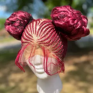 Braided wig double cornrow bun wig