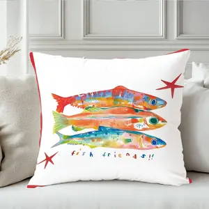 Three Fish Colorful Illustration Pillow Cover, Single-Sided Print, Home Decor for Living Room Bedroom, No Insert Included